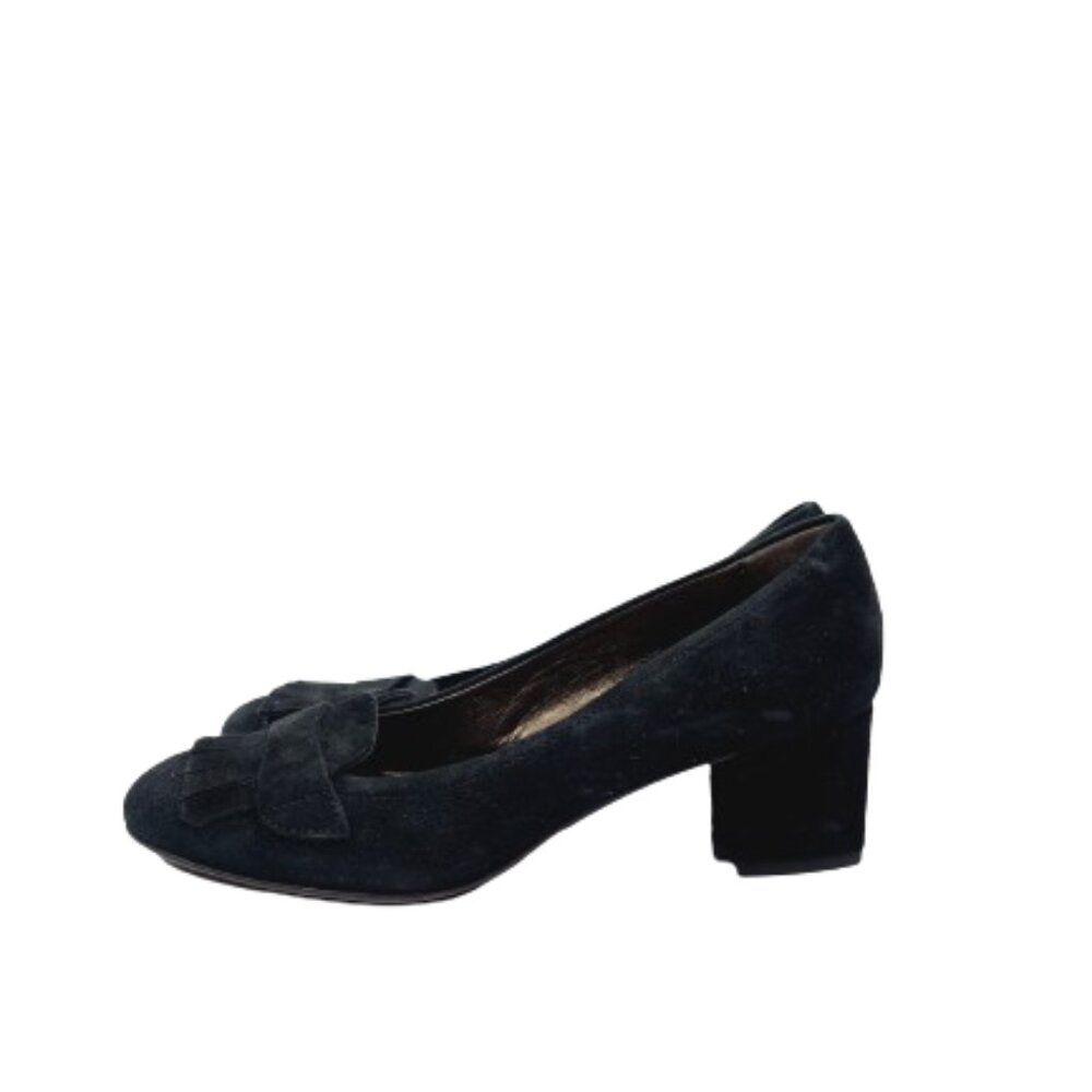 Attilio Giusti Leombruni Women's Black Suede Block Heel‎ Slip-On Loafer Size 5.5